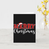 Merry Christmas Buffalo Plaid Red Santa Hat Xmas P カード (黄色い花)