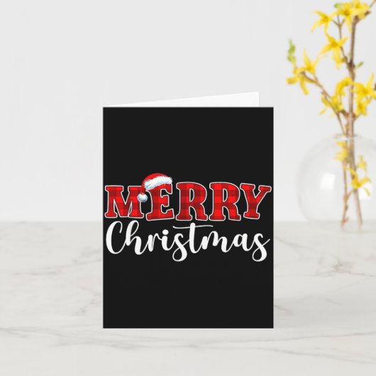 Merry Christmas Buffalo Plaid Red Santa Hat Xmas P カード (黄色い花)