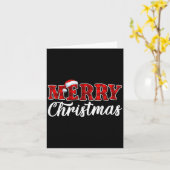 Merry Christmas Buffalo Plaid Red Santa Hat Xmas P カード (黄色い花)