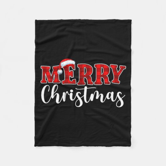 Merry Christmas Buffalo Plaid Red Santa Hat Xmas P フリースブランケット (正面)