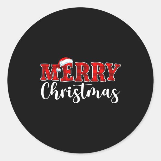 Merry Christmas Buffalo Plaid Red Santa Hat Xmas P ラウンドシール (正面)