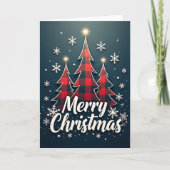 Merry Christmas Buffalo Plaid Trees Cozy Holiday カード (正面)