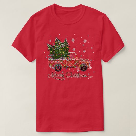 Merry Christmas Buffalo Plaid Truck Christmas Tree Tシャツ (デザイン正面)