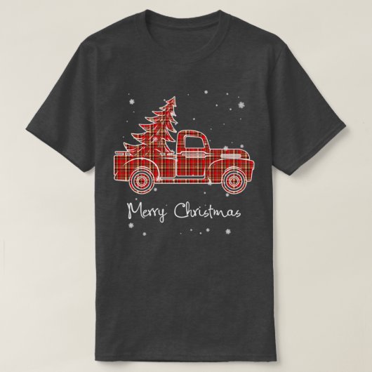 Merry Christmas Buffalo Truck Tree Red Plaid 1 Tシャツ (デザイン正面)