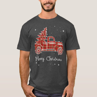 Merry Christmas Buffalo Truck Tree Red Plaid 1 Tシャツ