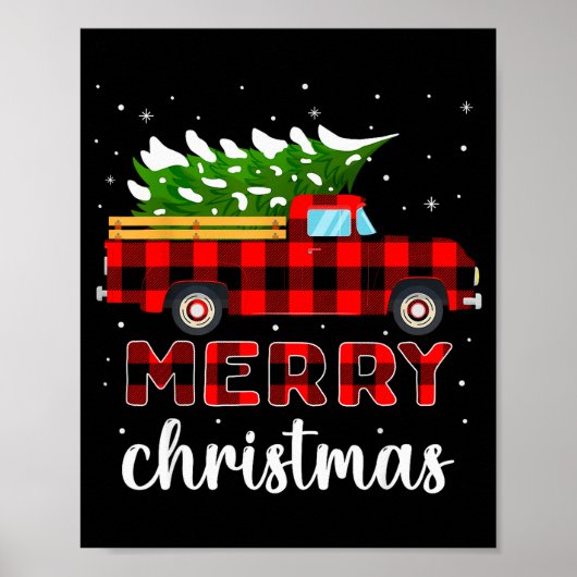 Merry Christmas Buffalo Truck Tree Red Plaid For M ポスター (正面)