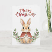 Merry Christmas Bunny Card Cute Rabbit in Red Cape カード (正面)