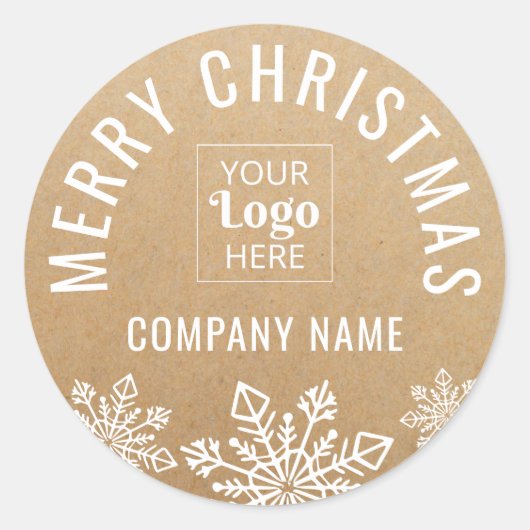 Merry Christmas Business Logo Name Kraft Look ラウンドシール (正面)