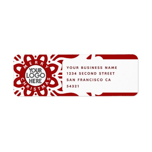  Merry Christmas Business Logo Snowflake Red ラベル (正面)