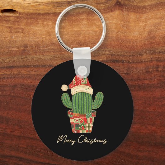 Merry Christmas Cactus Patchwork Quilt  キーホルダー (正面)