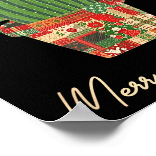 Merry Christmas Cactus Patchwork Quilt  ポスター (角)