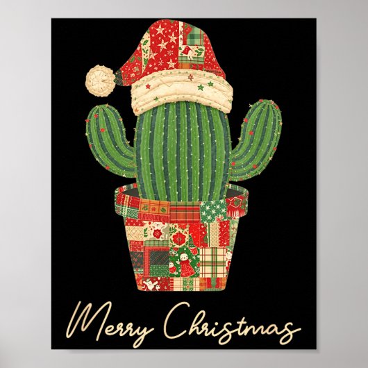 Merry Christmas Cactus Patchwork Quilt  ポスター (正面)
