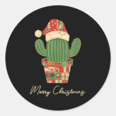 Merry Christmas Cactus Patchwork Quilt  ラウンドシール (正面)