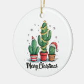 Merry Christmas Cactus Tree Festive Xmas Lights セラミックオーナメント (左)