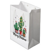 Merry Christmas Cactus Tree Festive Xmas Lights ミディアムペーパーバッグ (正面アングル)
