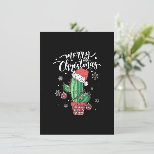Merry Christmas Cactus With Santa Hat Light Funny  招待状 (スタンド正面)