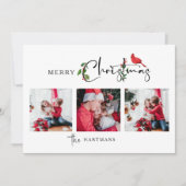 Merry Christmas Calligraphy Botanical 3 Photo シーズンカード (正面)