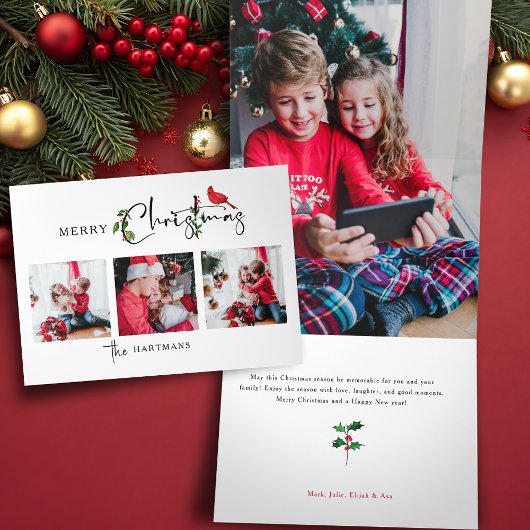 Merry Christmas Calligraphy Botanical 3 Photo 三つ折りクリスマスカード
