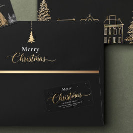 Merry Christmas Calligraphy I Return Address Label ラベル