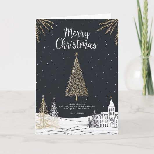 Merry Christmas Calligraphy Scrip Folded シーズンカード (正面)