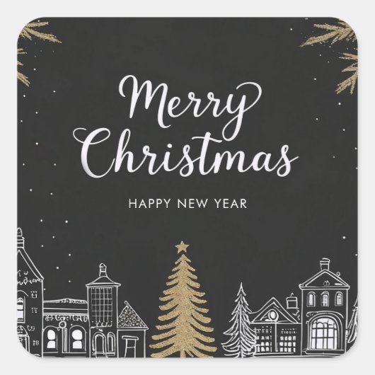 Merry Christmas Calligraphy Scrip Holiday スクエアシール (正面)