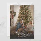 Merry Christmas Calligraphy Script Family Photo シーズンカード (正面)