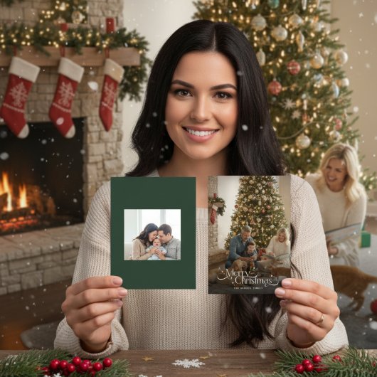 Merry Christmas Calligraphy Script Family Photo シーズンカード