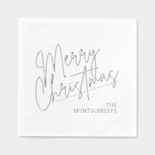 Merry Christmas Calligraphy Silver 箔ナプキン (正面)