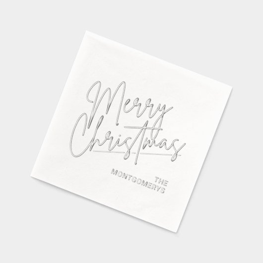 Merry Christmas Calligraphy Silver 箔ナプキン (左)