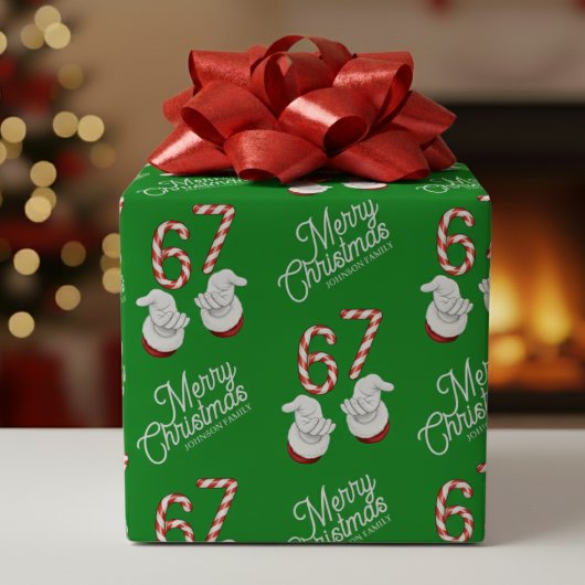 Merry Christmas Candy Cane 6-7 Meme Pattern ラッピングペーパー