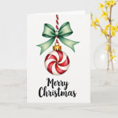Merry Christmas Candy Cane Ornament カード (黄色い花)