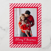 Merry Christmas Candy Cane Stripes Holiday 箔シーズンカード (正面)