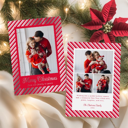 Merry Christmas Candy Cane Stripes Holiday 箔シーズンカード