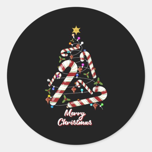 Merry Christmas Candy Cane Xmas Tree Women Boy Kid ラウンドシール (正面)
