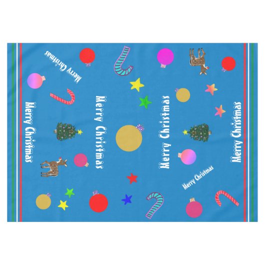 Merry Christmas Candy Canes Ornaments Trees テーブルクロス (正面(横))