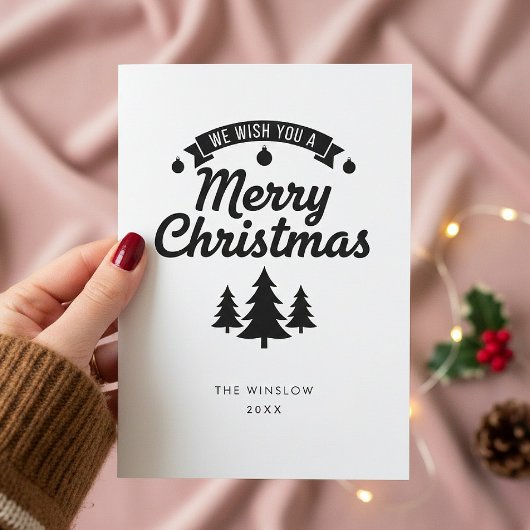 Merry Christmas Card – Custom Name & Year, Modern シーズンカード