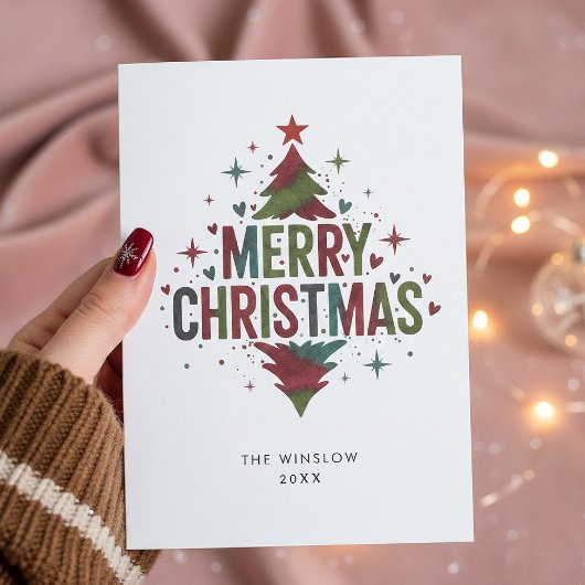 Merry Christmas Card – Custom Name & Year, Modern シーズンカード