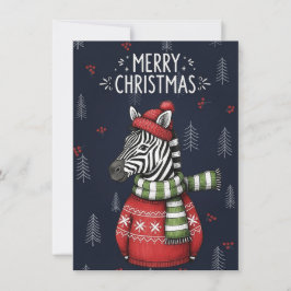 Merry Christmas Card of Zebra In Knitted Sweater シーズンカード