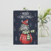 Merry Christmas Card of Zebra In Knitted Sweater シーズンカード (スタンド正面)