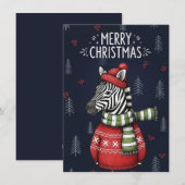 Merry Christmas Card of Zebra In Knitted Sweater シーズンカード (正面/裏面)