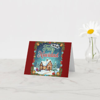 Merry Christmas Card – Snowy Cottage Winter Scene カード