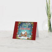 Merry Christmas Card – Snowy Cottage Winter Scene カード (正面)