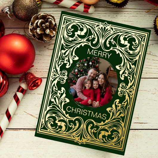 Merry Christmas Card Template Ornate Editable 箔シーズンカード