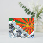 Merry Christmas card -Ukyoe Hokusai Great wave 01 シーズンポストカード (スタンド正面)