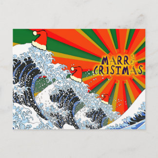 Merry Christmas card -Ukyoe Hokusai Great wave 01 シーズンポストカード