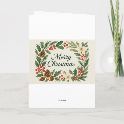 Merry Christmas Card Winter Florals Pine Branches カード (裏面)