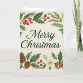 Merry Christmas Card Winter Florals Pine Branches  カード (裏面)