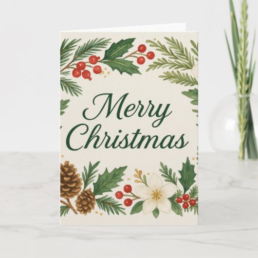 Merry Christmas Card Winter Florals Pine Branches  カード (正面)
