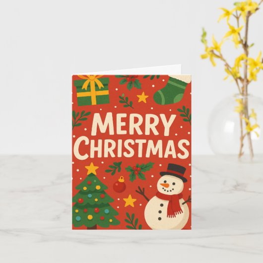 Merry Christmas Card with Snowman カード (黄色い花)