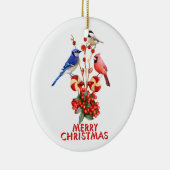 Merry Christmas Cardinal Blue Jay Chickadee セラミックオーナメント (右)